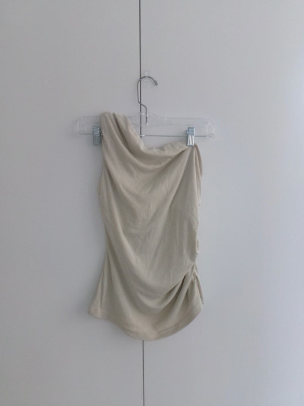 One-Shoulder Ruched Side Tank Top — Cream